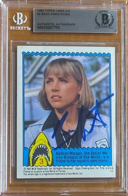 BESS ARMSTRONG SIGNED 1983 TOPPS JAWS 3-D MOVIE CARD #3 BAS BGS AUTOGRAPH AUTO