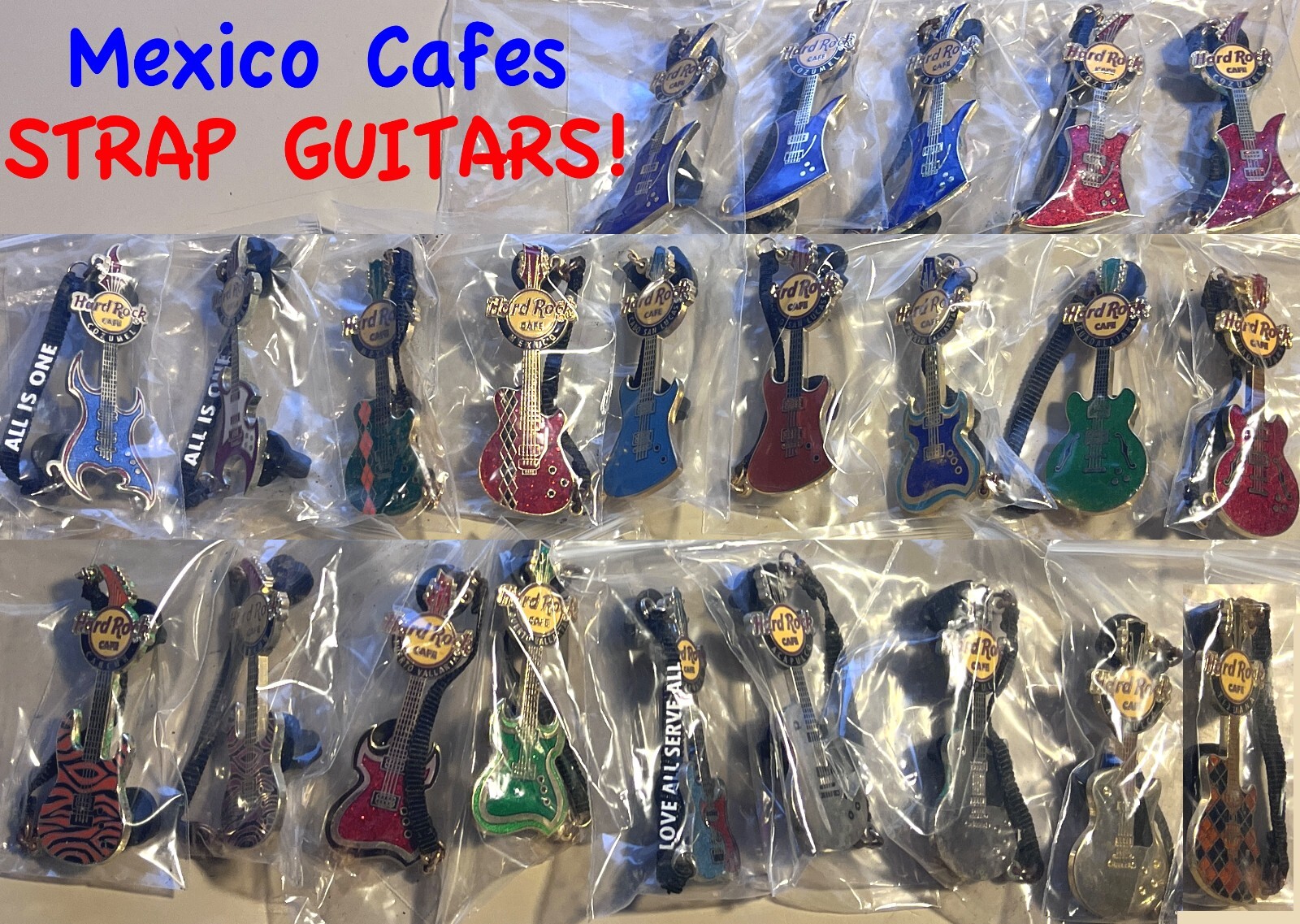 23 Hard Rock Cafe MEXICO 2000s Strap Guitars PIN Mexican Cafes & Many Variations