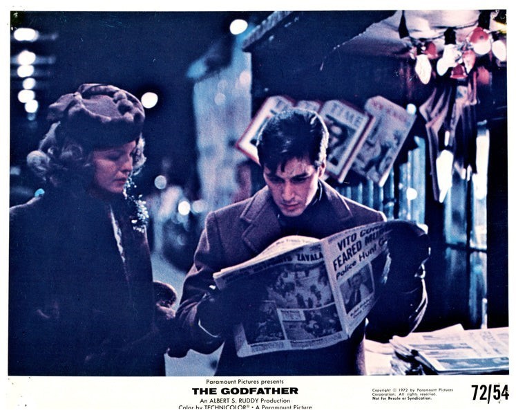 The Godfather Al Pacino Diane Keaton Original 8×10 Lobby Card Reading Newspaper