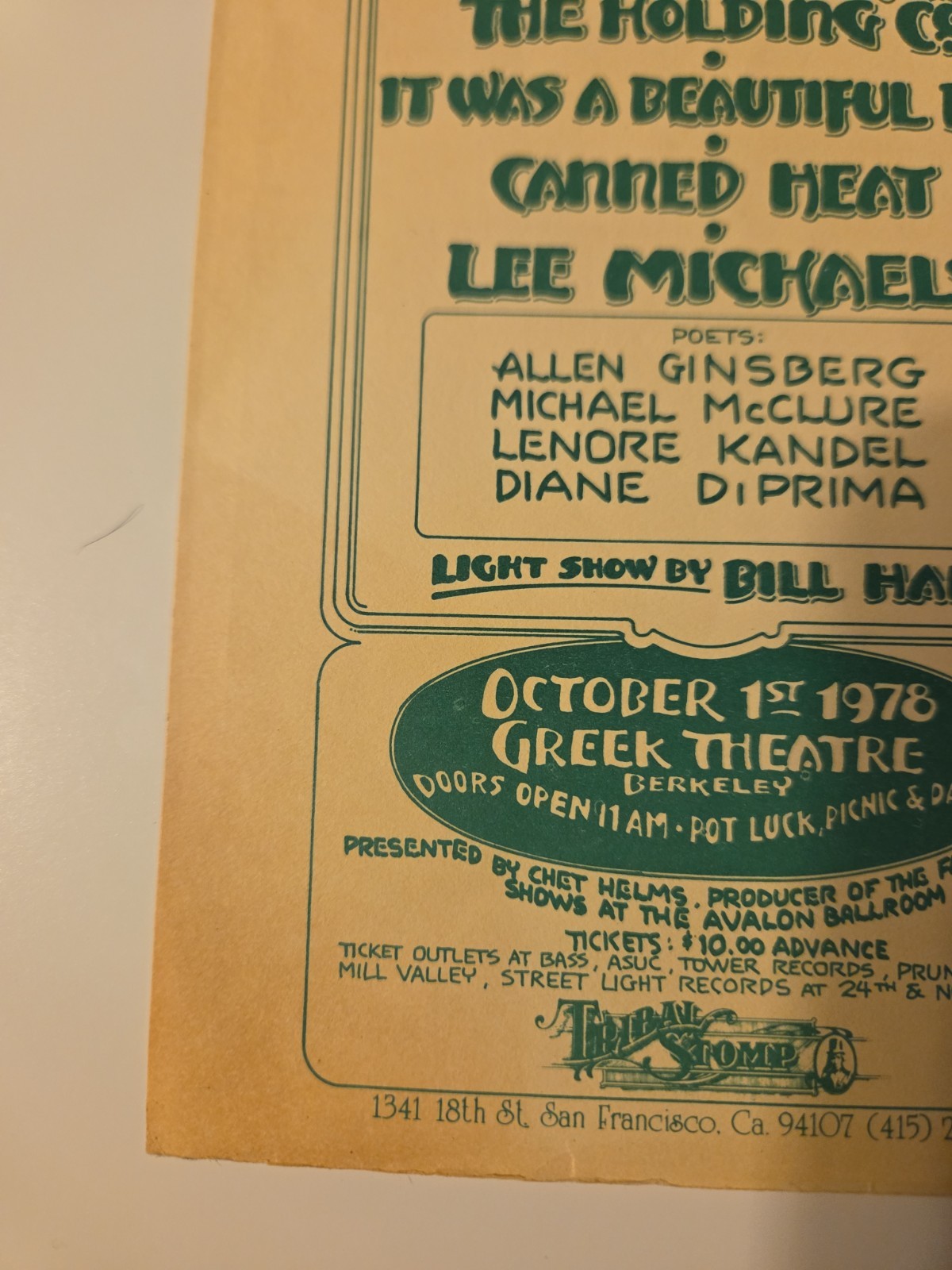 Family Dog 1978 Berkeley Tribal Stomp Handbill Rock And Poetry di Prima Kandel