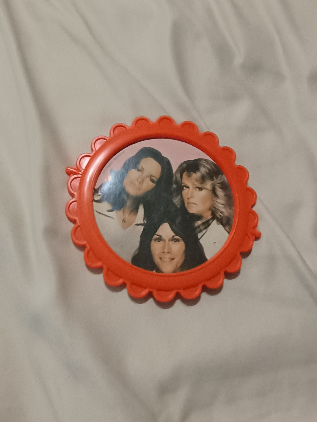 Charlie’s Angels Orange Mirror Farrah Fawcett Jaclyn Smith Kate Jackson Vtg ‘70s