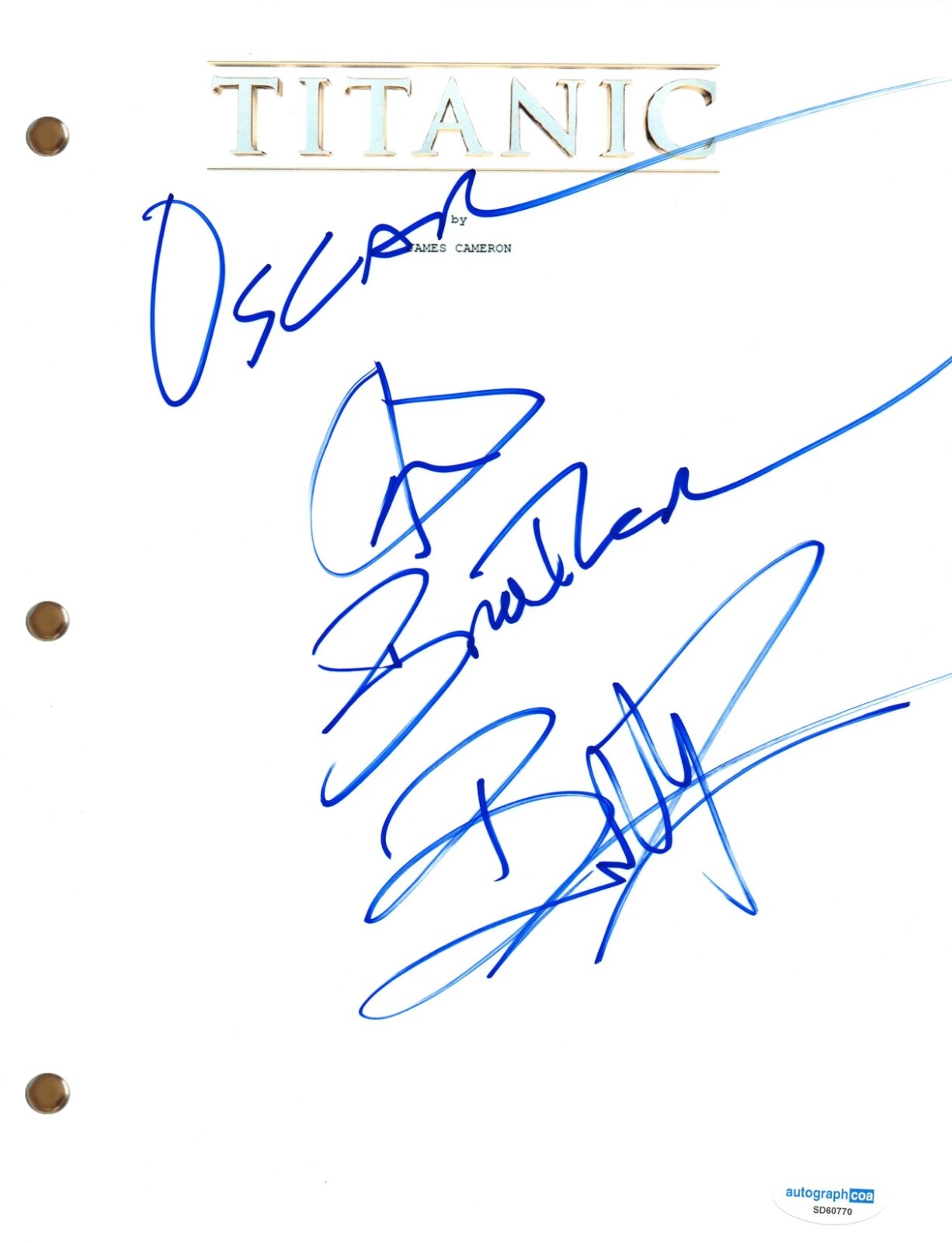 Billy Zane “Titanic” Signed Autograph Movie Script Full Screenplay ACOA COA