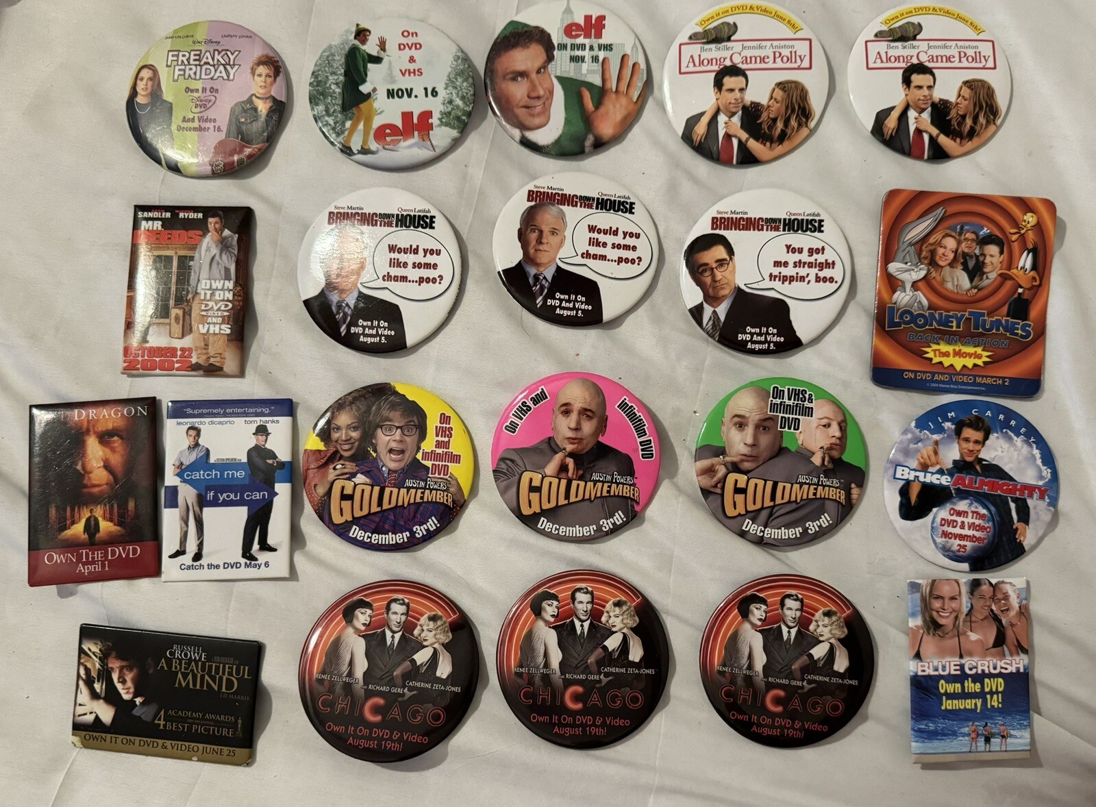 Lot Of 21 Movie DVD VHS Video Store Promo Pins Buttons Comedy Drama Elf 2000s
