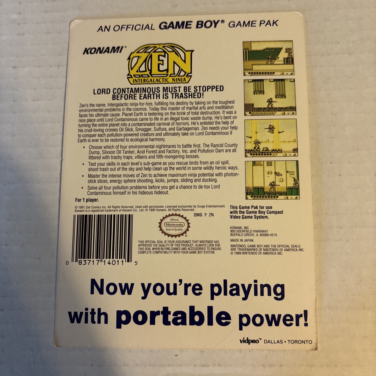 GameBoy Zen Intergalactic Ninja VIDPRO Card Toys R Us Display Card Rare