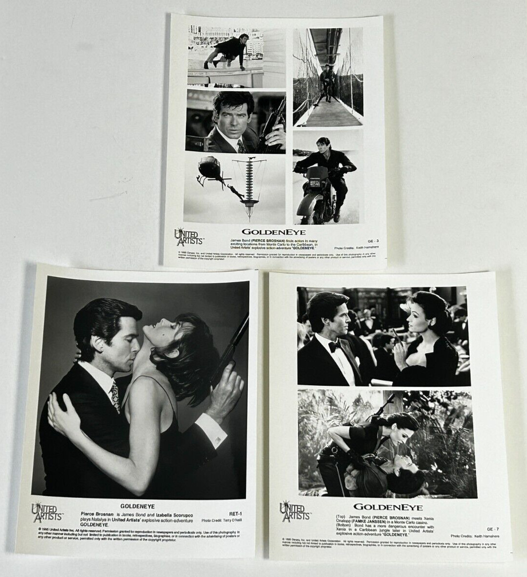 James Bond 007 GOLDENEYE Movie 8×10 Press Photo 3pc Lot Pierce Brosnan 1995