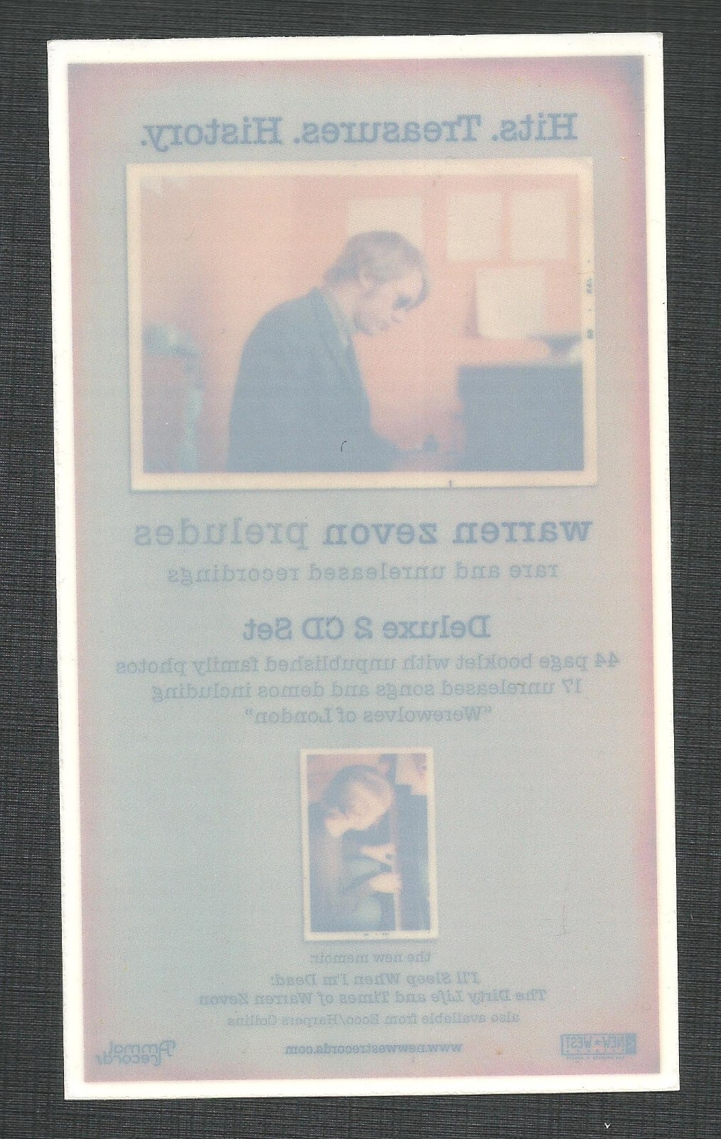 WARREN ZEVON Rare 2007 PROMO VINYL WINDOW CLING POSTER For Preludes CD MINT 4×7