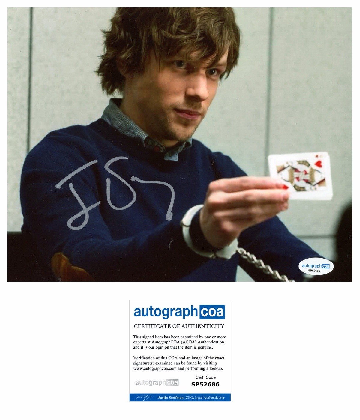 JESSE EISENBERG SIGNED “ATLAS” 8X10 PHOTOGRAPH ‘NOW YOU SEE ME’ ACOA