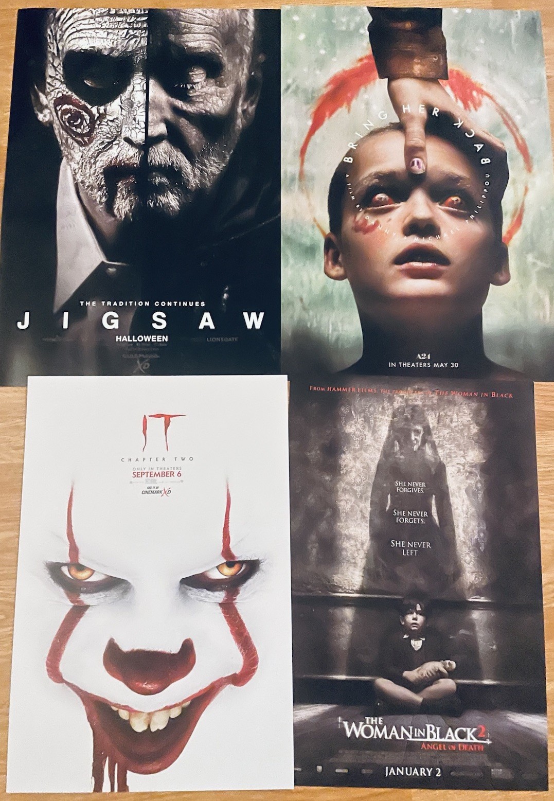 JIGSAW + Bring Her Back + PENNYWISE + Woman In Black 4 Horror MOVIE poster SET
