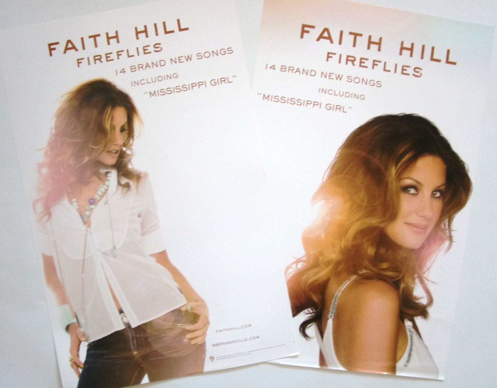 FAITH HILL “FIREFLIES” 2-SIDED U.S. PROMO POSTER-Sexy White Top, Sun Behind Her