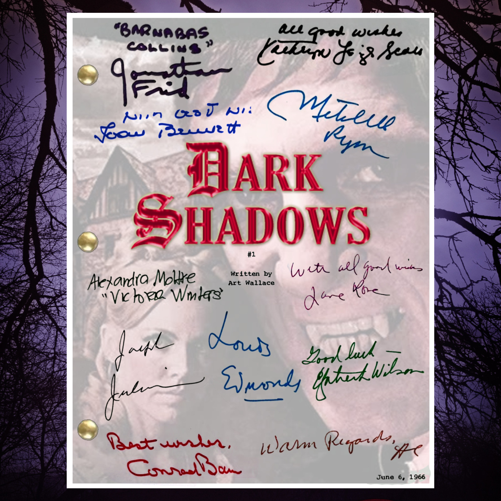 Dark Shadows Pilot Script Signed Autograph Reprints Barnabas Collins Vampire