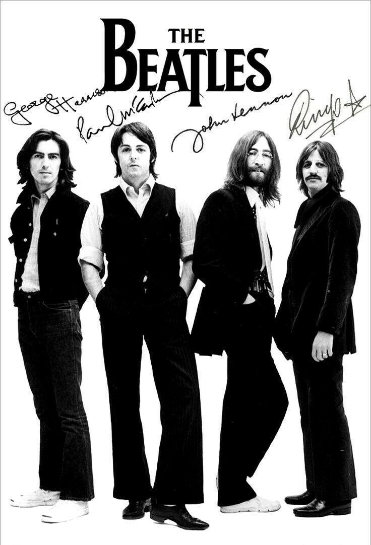 THE BEATLES RARE ALL BAND MEMBERS SIGNED 8.5X11 PHOTO POSTER AUTOGRAPH REPRINT