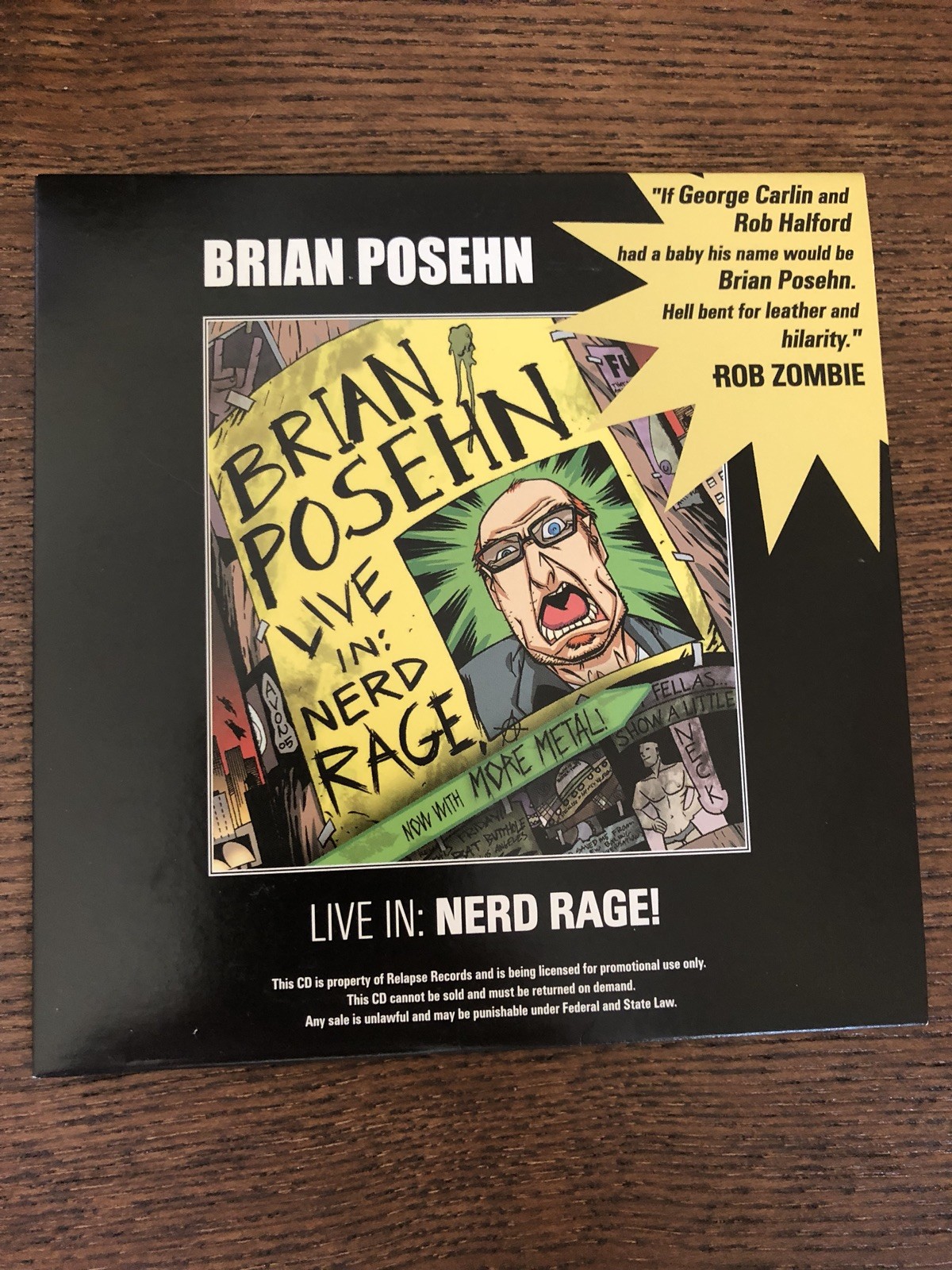 BRIAN POSEHN ‘LIVE IN: NERD RAGE’ 2006 PROMO CD Comedy Anthrax White Zombie