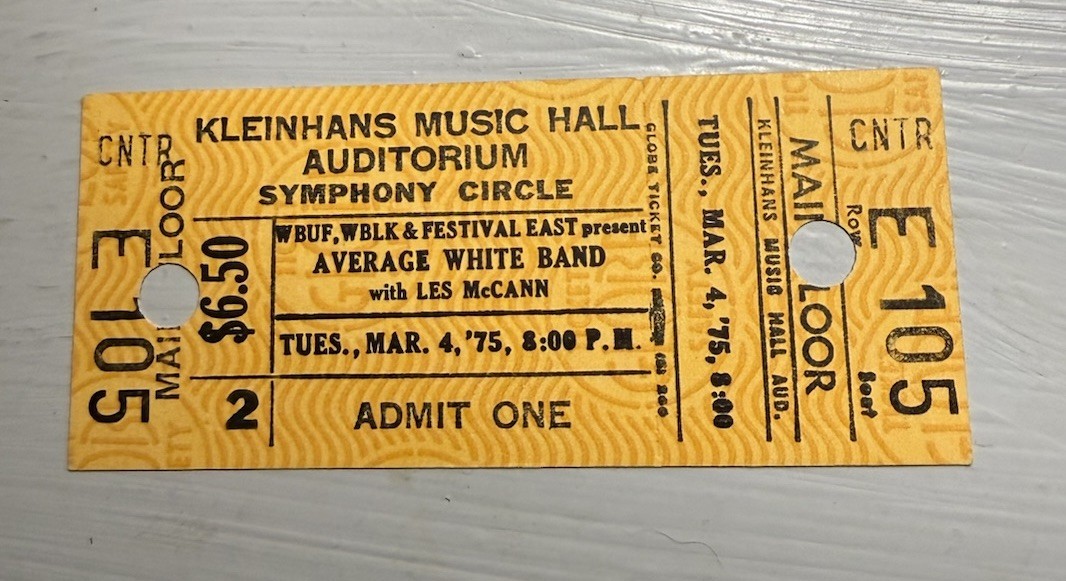 AVERAGE WHITE BAND/LES MCCANN RARE UNUSED CONCERT TICKET BUFFALO, NY 03/04/1975
