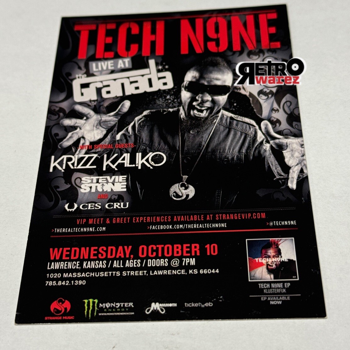 Tech N9ne Concert Promo Card Flyer 3×4.5” Strange Music Krizz Kaliko .