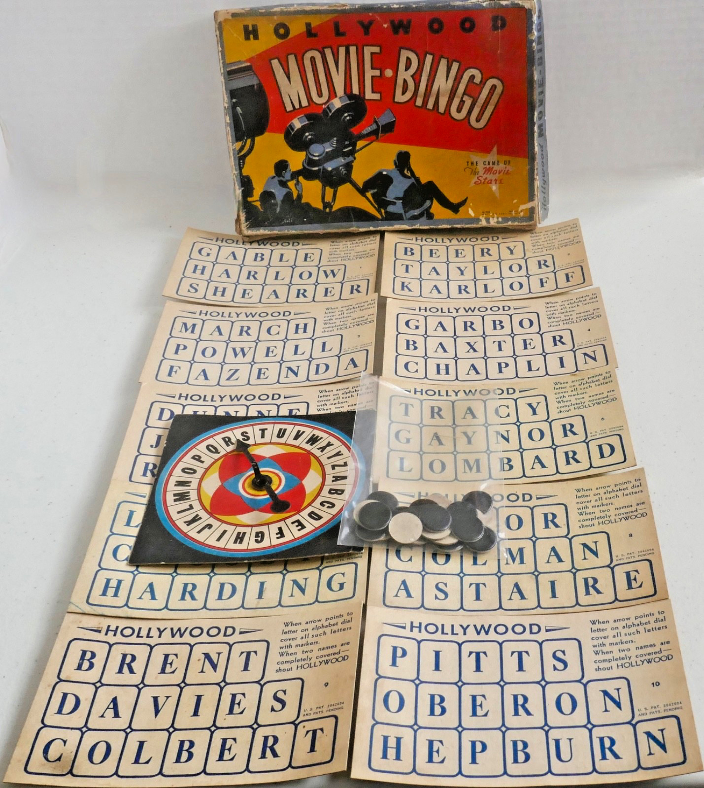 Vintage 1937 Game of HOLLYWOOD MOVIE BINGO by WHITMAN PUBLISHING CO. Nr Complete