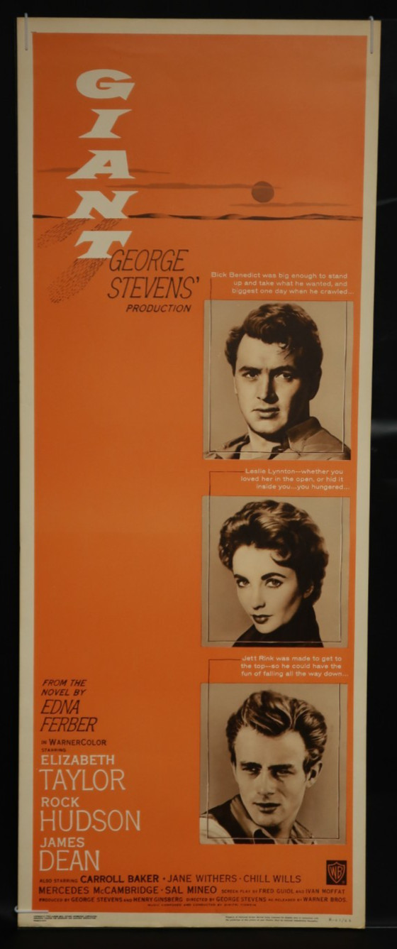 Giant 1963 Poster Insert 14 x 36 NSS R63/66 Reissue Elizabeth Taylor Rock Hudson
