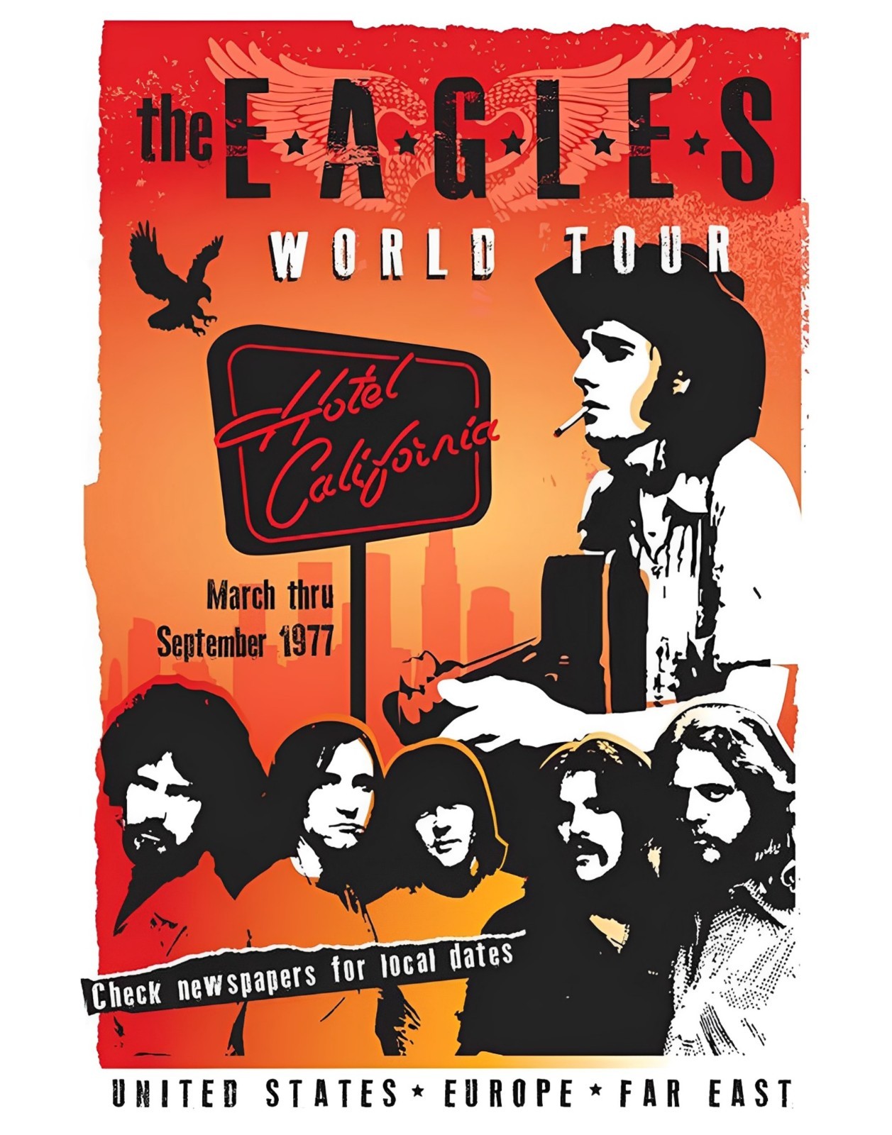 Eagles 1977 World Tour Mini 13″ X 19″ Concert Poster only or Framed