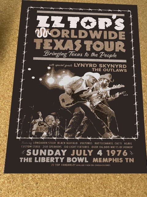 ZZ Top Lynyrd Skynyrd World Wide Texas 1976 Cardstock Concert Poster 12×18