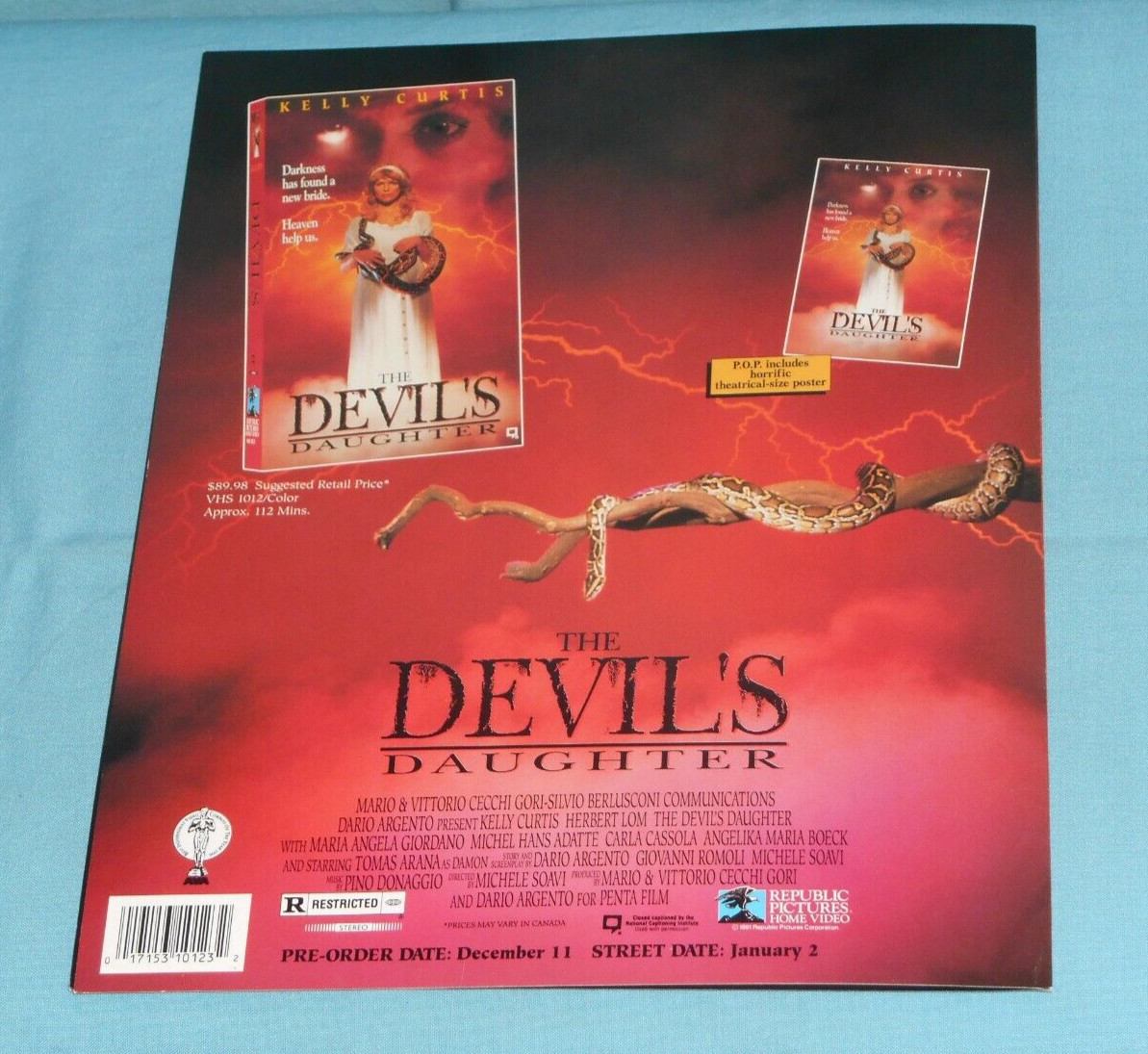 vintage Dario Argento’s THE DEVIL’S DAUGHTER video store advertisement brochure