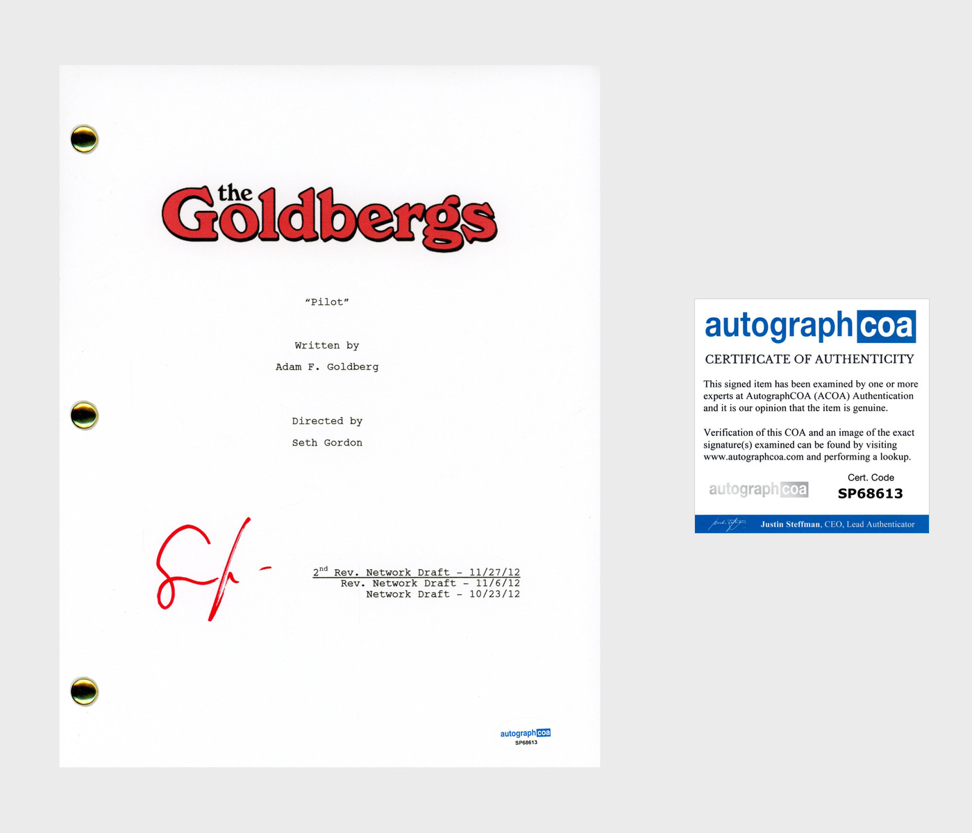 Sean Giambrone “The Goldbergs” Signed Autograph Full Pilot Episode Script ACOA