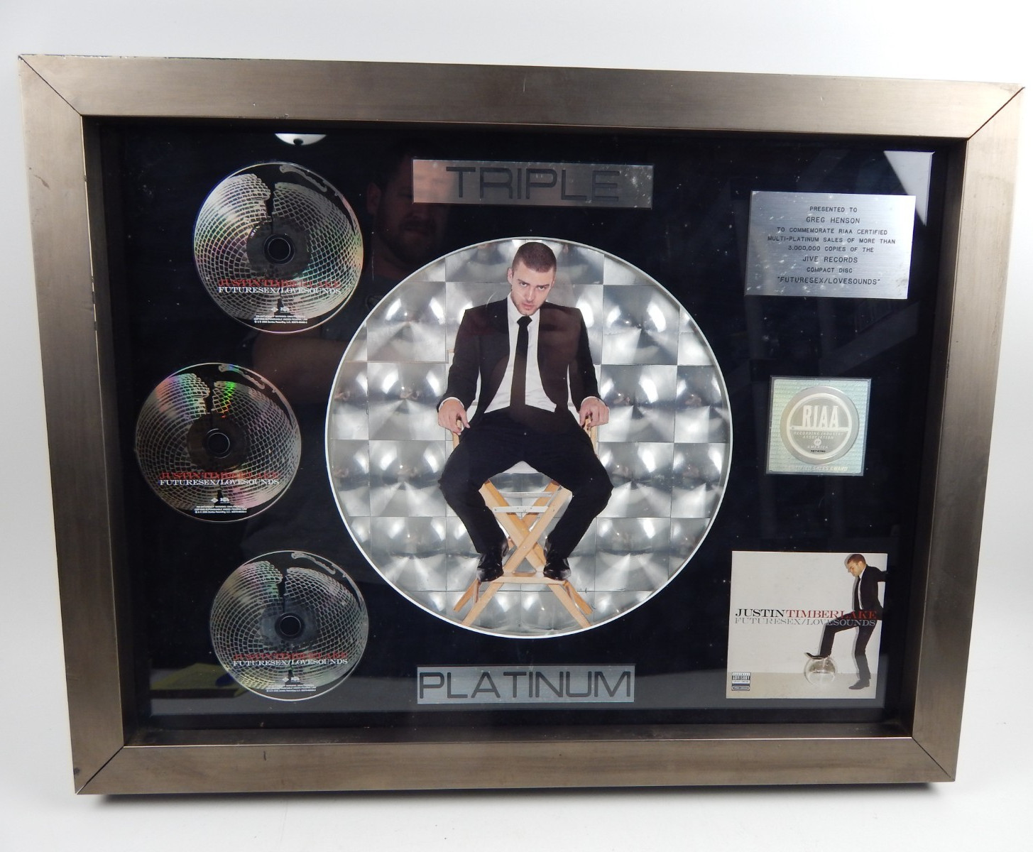 Justin Timberlake 3x Platinum Record RIAA Award Futuresex/Lovesounds 26.5″ x 21″