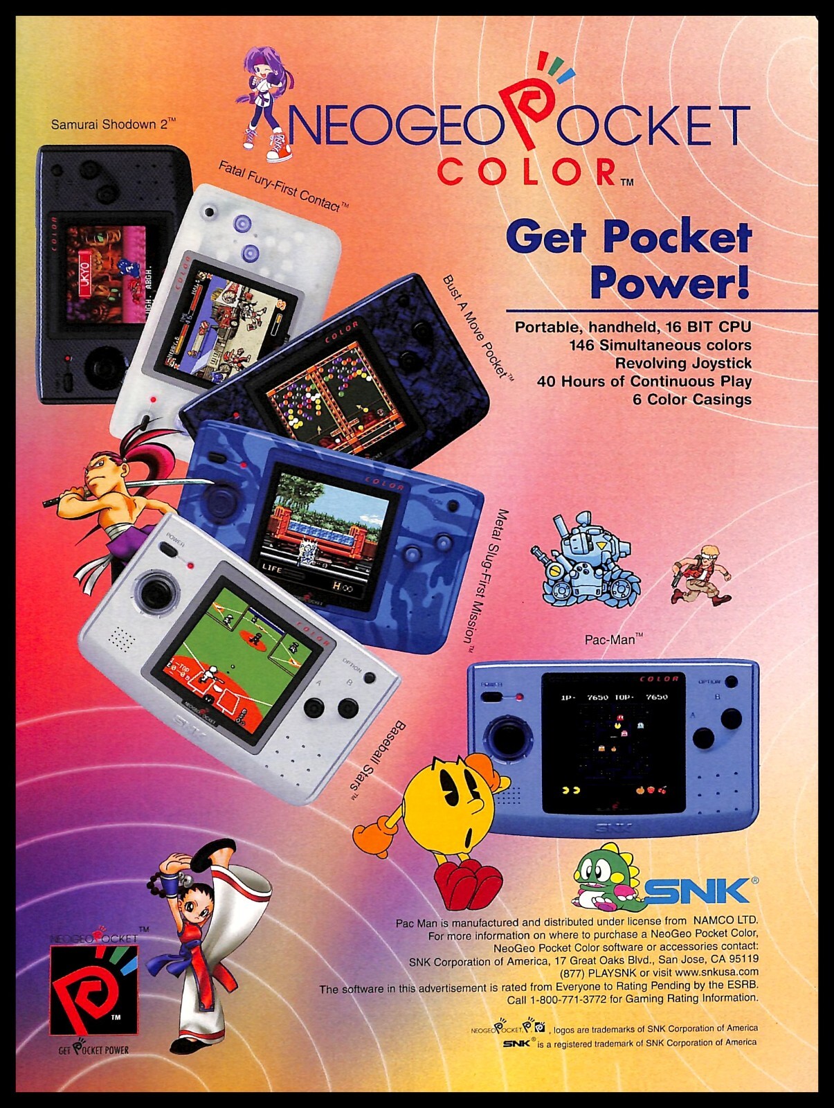 1999 Neo Geo Pocket Color Retro Video Game Console PRINT AD SNK Japan