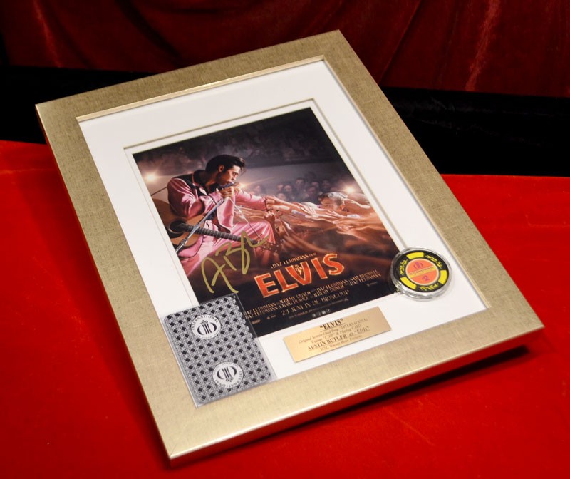 AUSTIN BUTLER Signed ELVIS Movie AUTOGRAPH, Casino CHIP Prop Barbie DOLL DVD COA