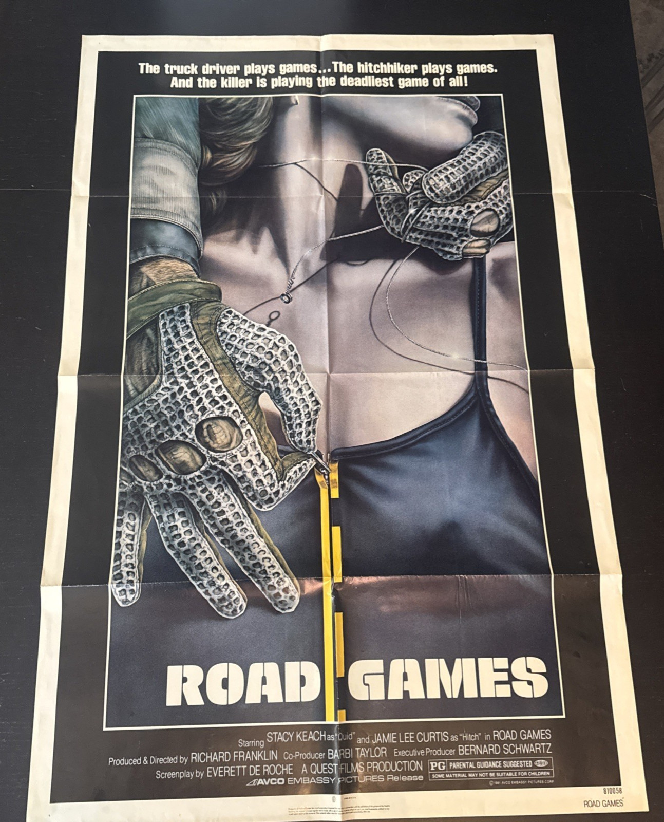ROAD GAMES Vintage REAL. MOVIE POSTER 1981 HORROR JAMIE LEE CURTIS 27” X 41”