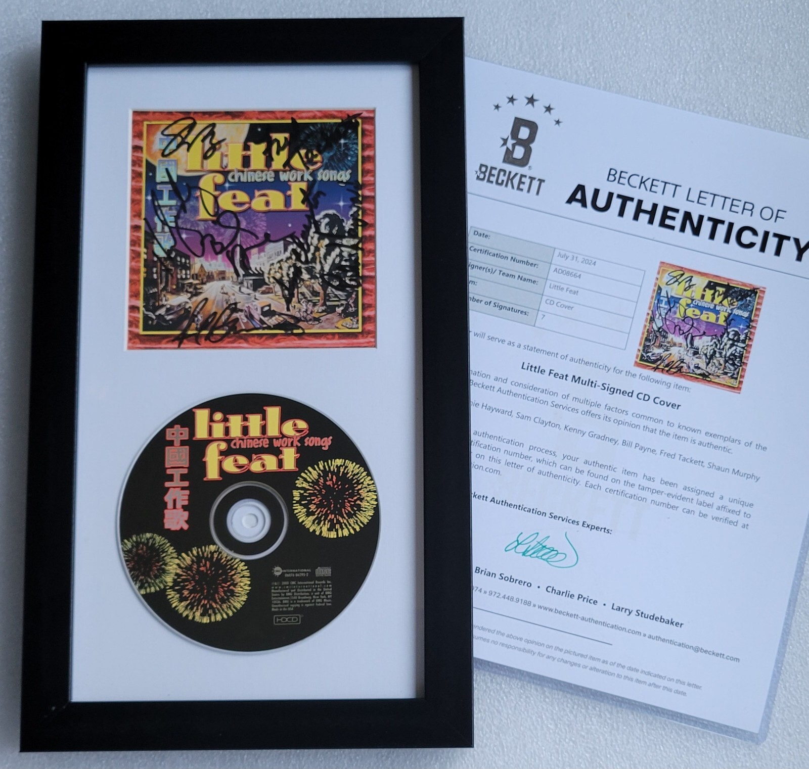 LITTLE FEAT AUTOGRAPHED BECKETT COA LOA BAS CD MUSIC DISPLAY SIGNED MUSIC BAND