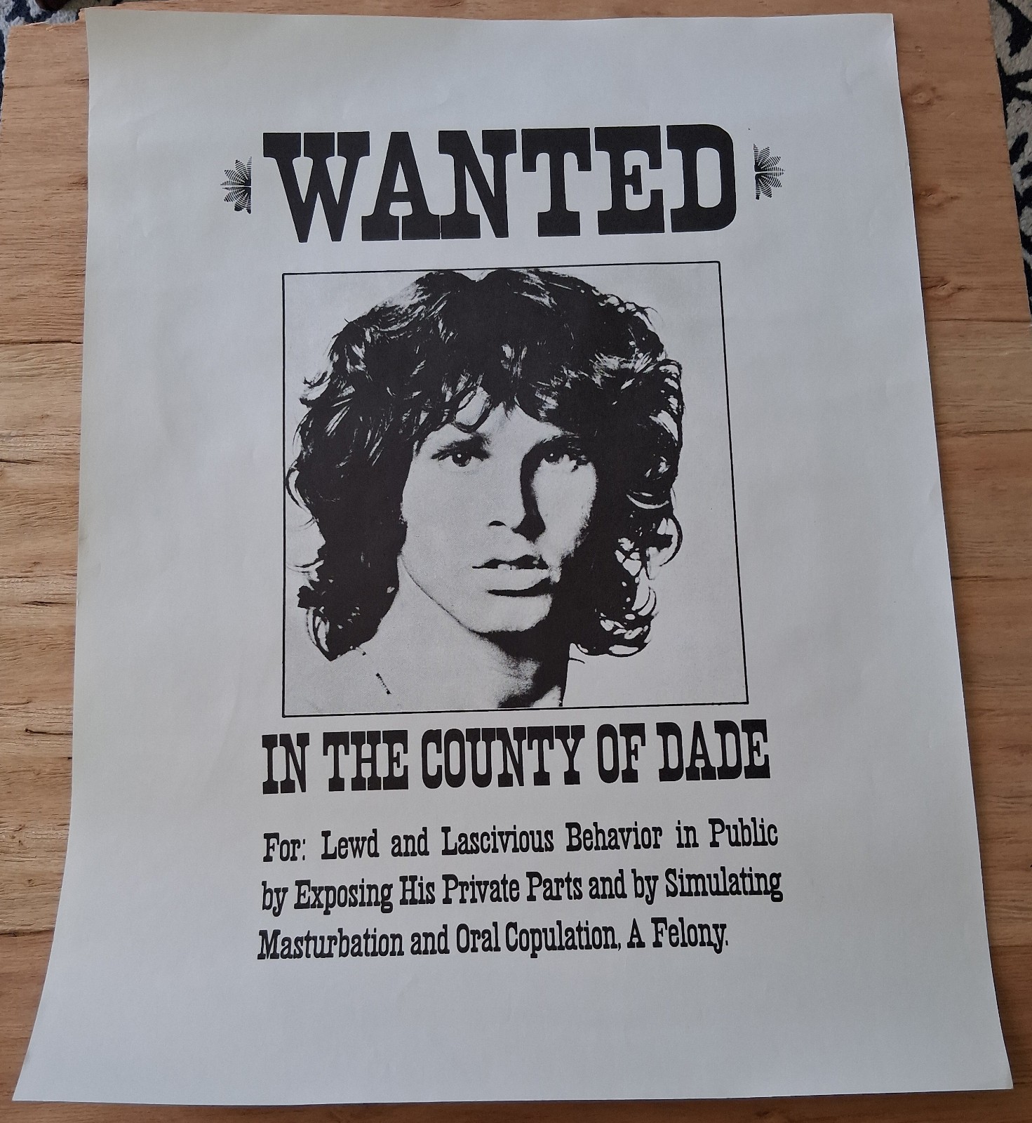 JIM MORRISON Wanted Dade County 1969 poster ORIGINAL THE DOORS psych