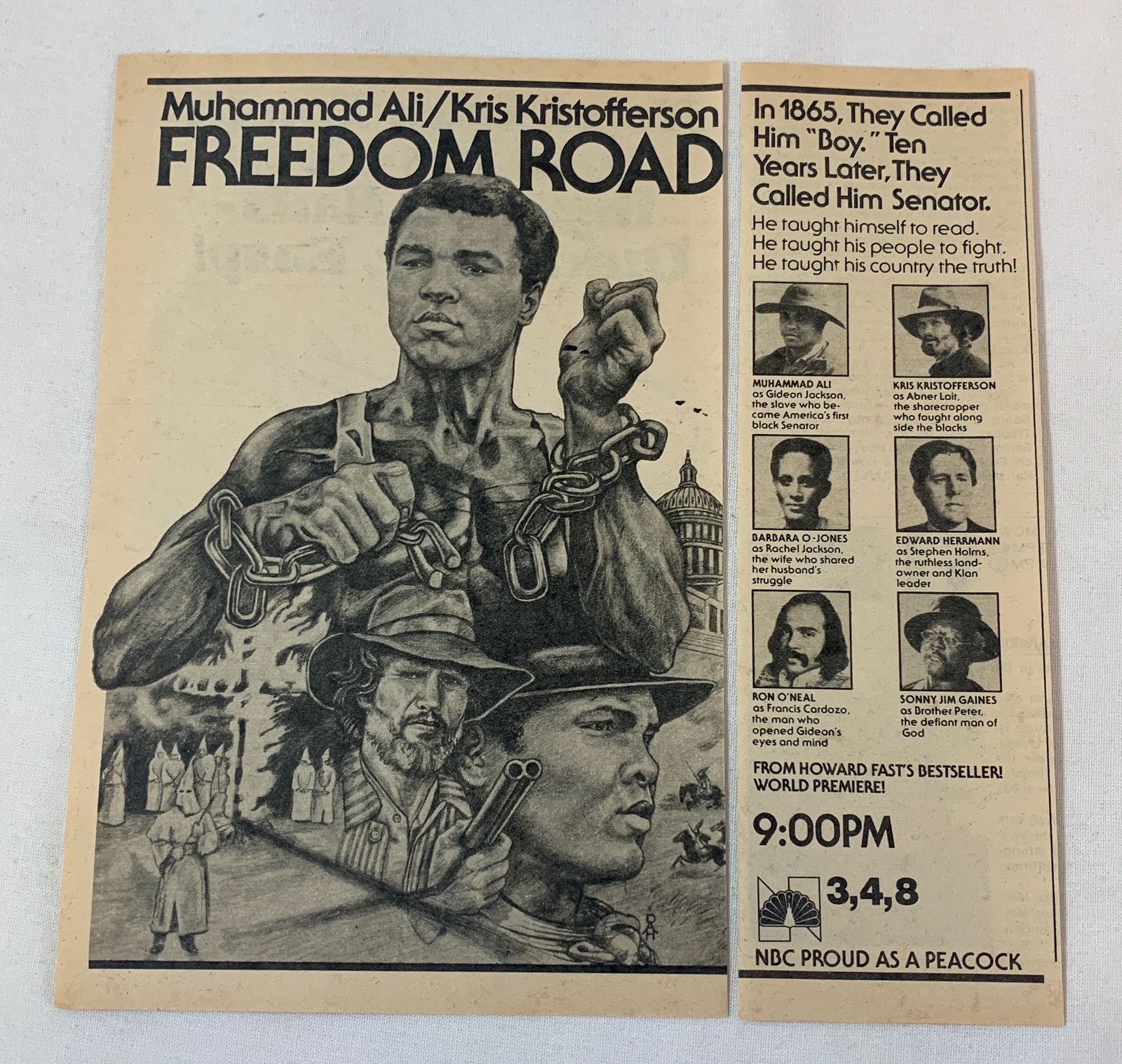 1979 two-part NBC tv movie ad~ FREEDOM ROAD Muhammad Ali, Kris Kristofferson