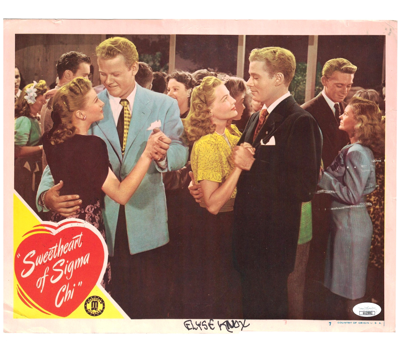 ELYSE KNOX JSA Autographed 11X14 1946 Sigma Chi Lobby Card FREE SHIP! not PSA