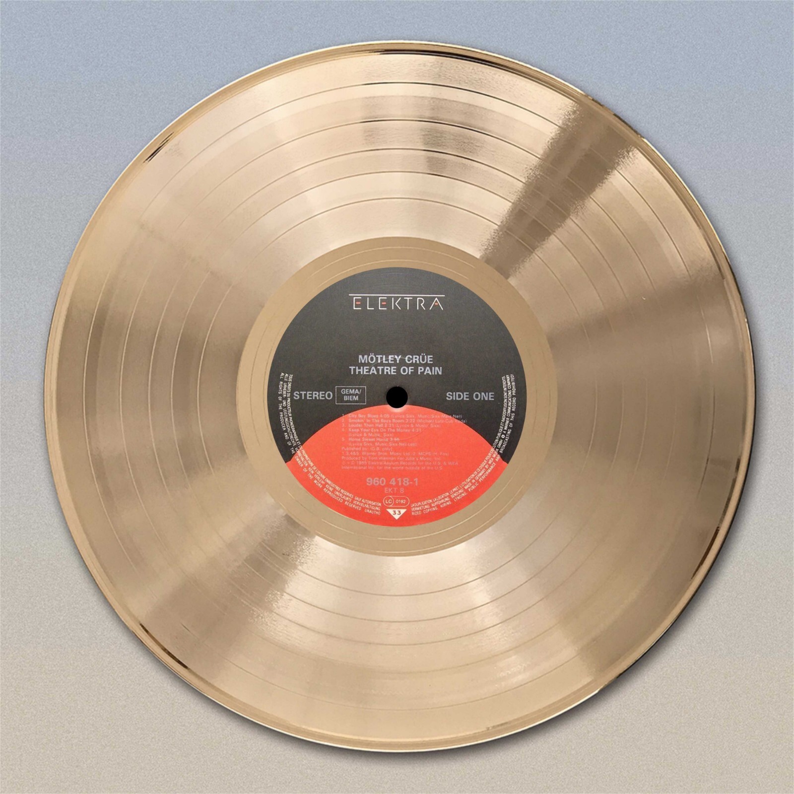 Motley Crue “Theatre Of Pain” Gold LP Record wall art