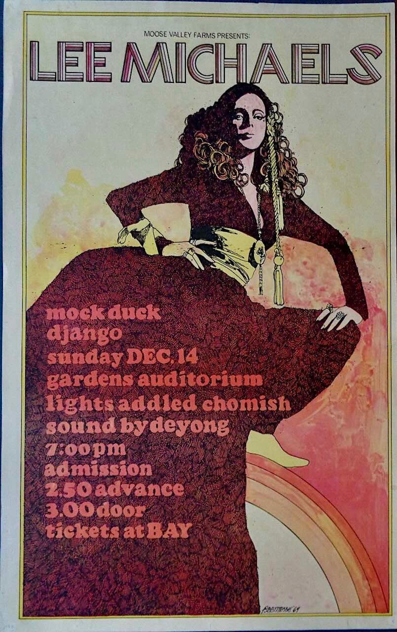 LEE MICHAELS VANCOUVER 1969 concert poster BOB MASSE RARE 14×22.5