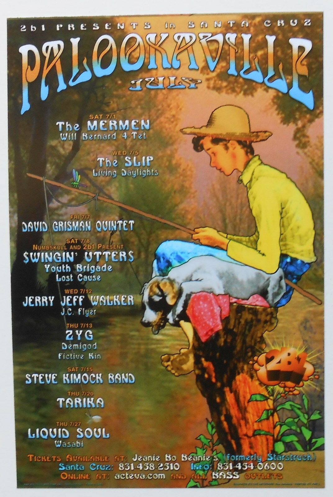 PALOOKAVILLE MONTHLY CONCERT POSTCARD SANTA CRUZ JERRY JEFF DAVID GRISMAN KIMOCK