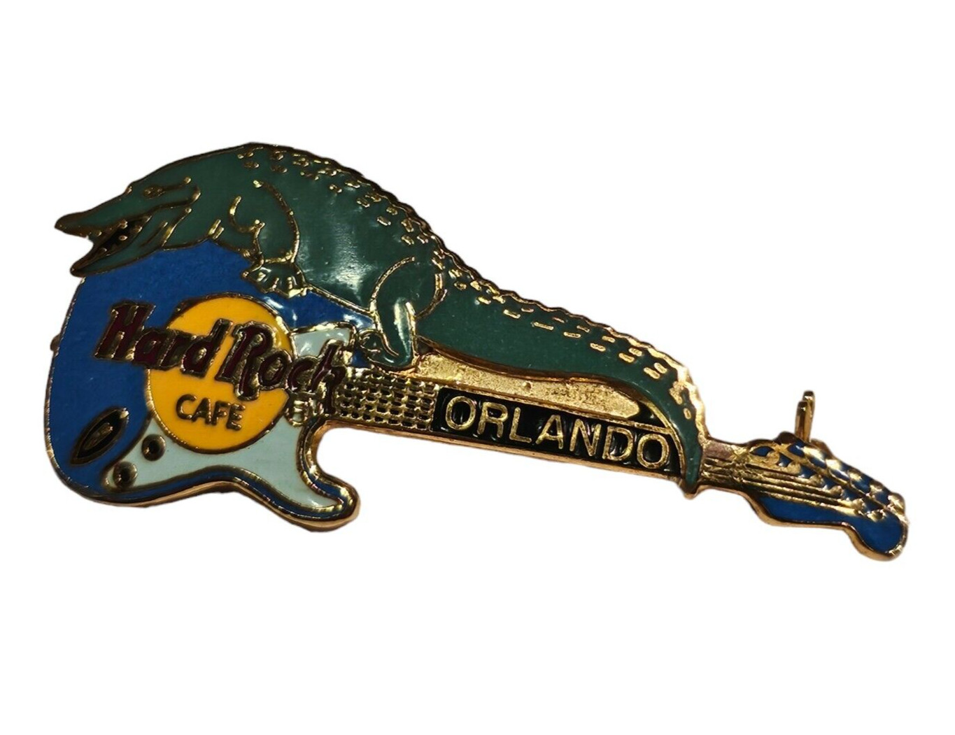Hard Rock Cafe Alligator Crocodile Guitar Orlando Florida Gold Tone Pin Brooch
