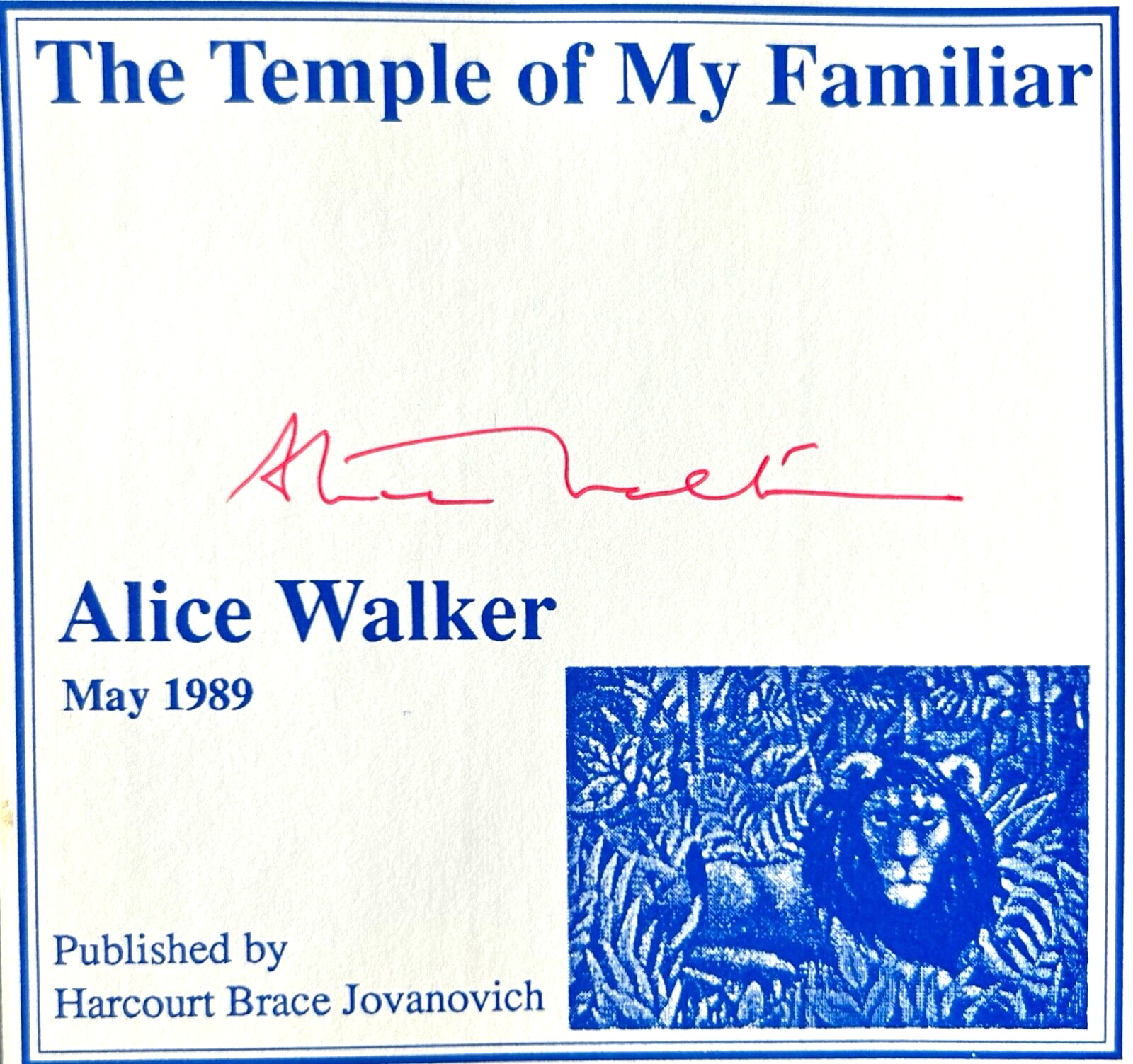 ALICE WALKER Signed Autograph 4×4 Bookplate The Color Purple