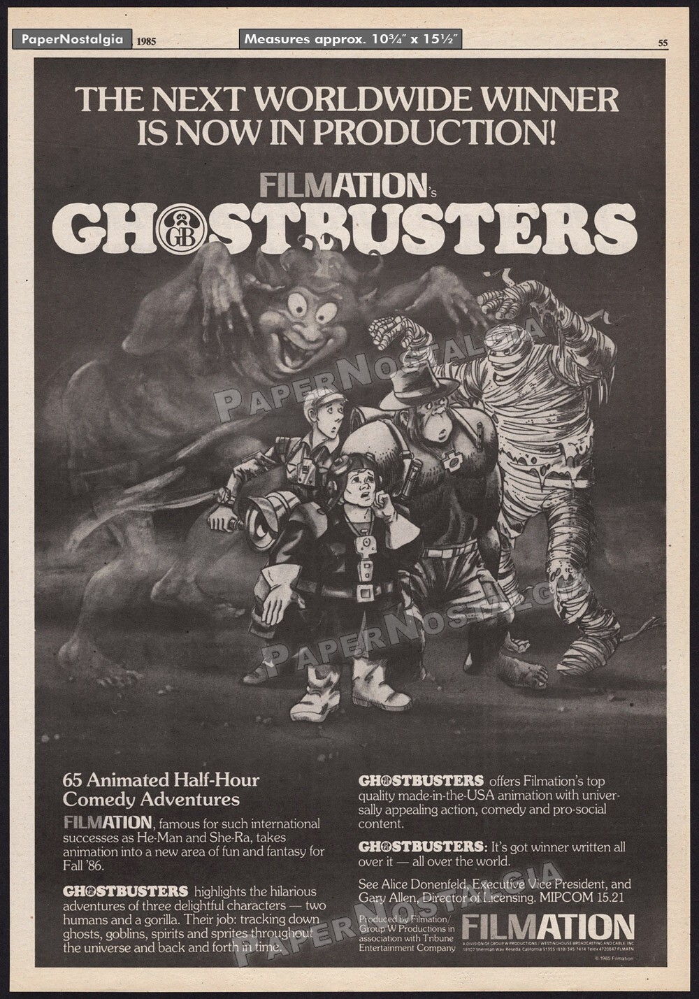 Filmation’s GHOSTBUSTERS – Original 1985 Trade AD / poster / TV series promo