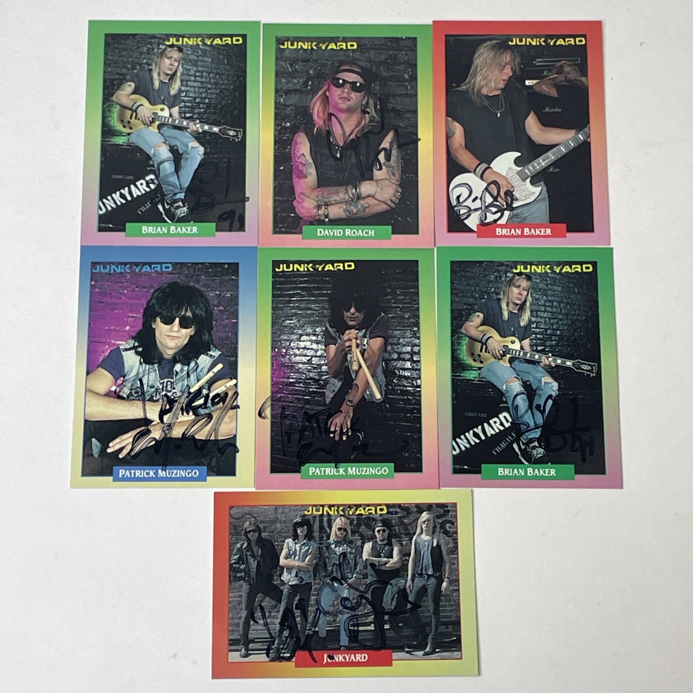 Lot Of Seven Signed Junkyard Band Brockum Rockcards Hard Rock Sleaze Metal Rare
