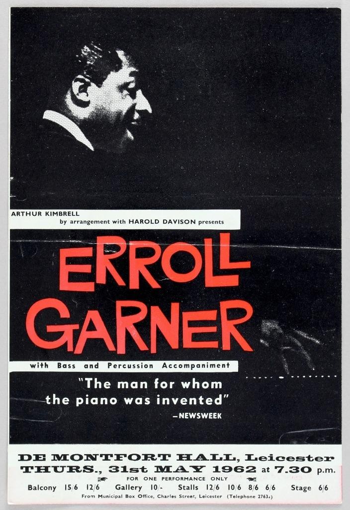 ERROLL GARNER – rare vintage orignal Leicester 1962 jazz concert handbill
