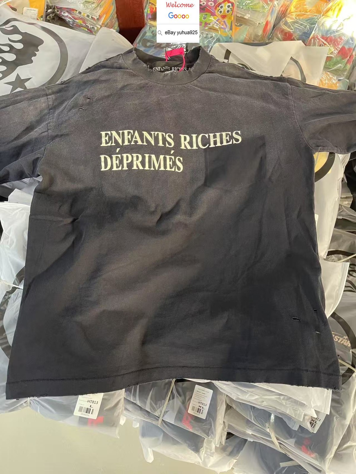 FRAINY 25SS FAN RICHES VINTAGE BLACK T SHIRT LETTER MEN WOMEN LONG SLEEVE TOP