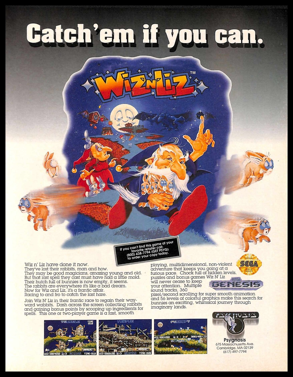 1994 Wiz N Liz Retro Video Game PRINT AD Sega Genesis Psygnosis Promo Art