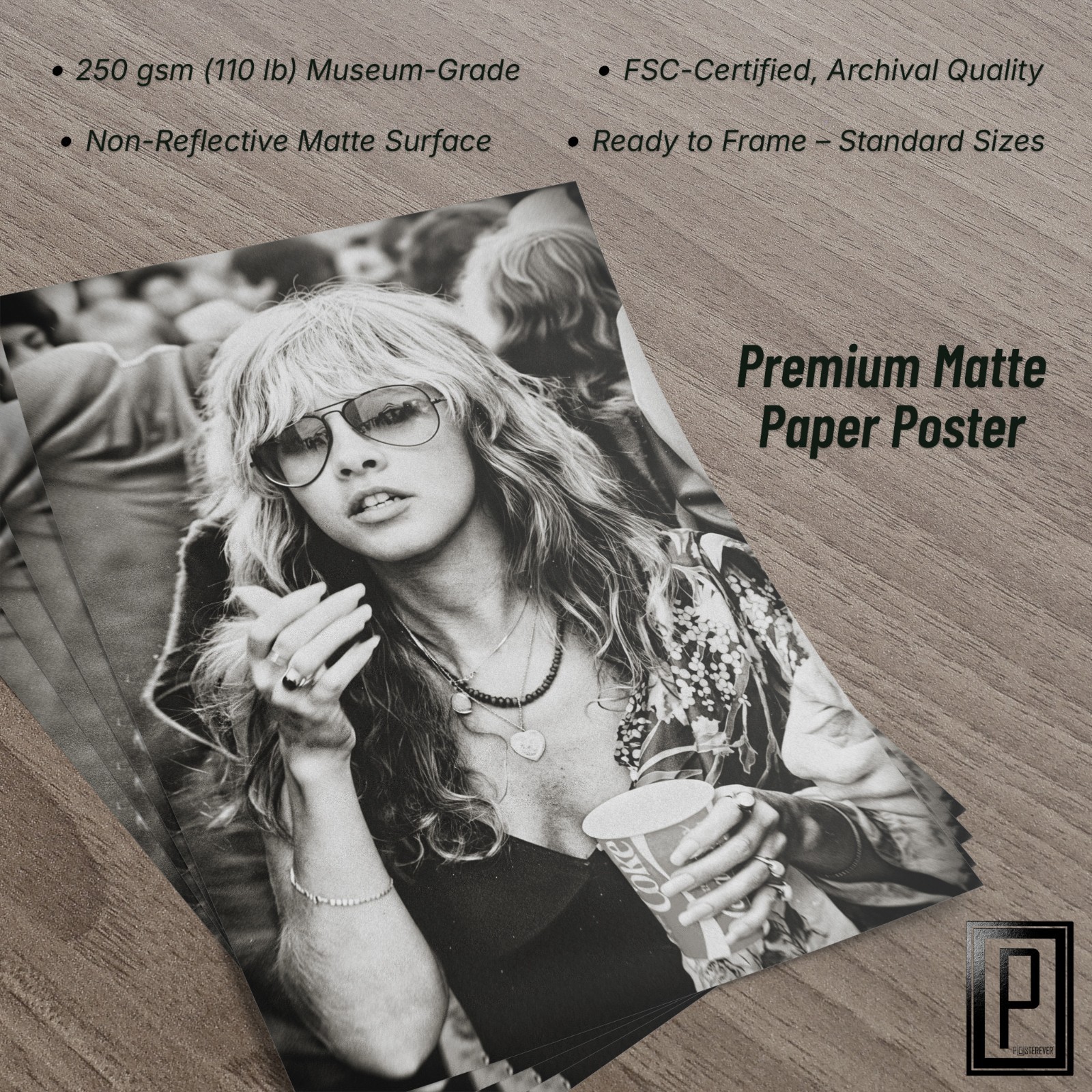 Stevie Nicks 1979 Tusk Tour B&W Poster Fleetwood Mac Candid Wall Art Print Boho