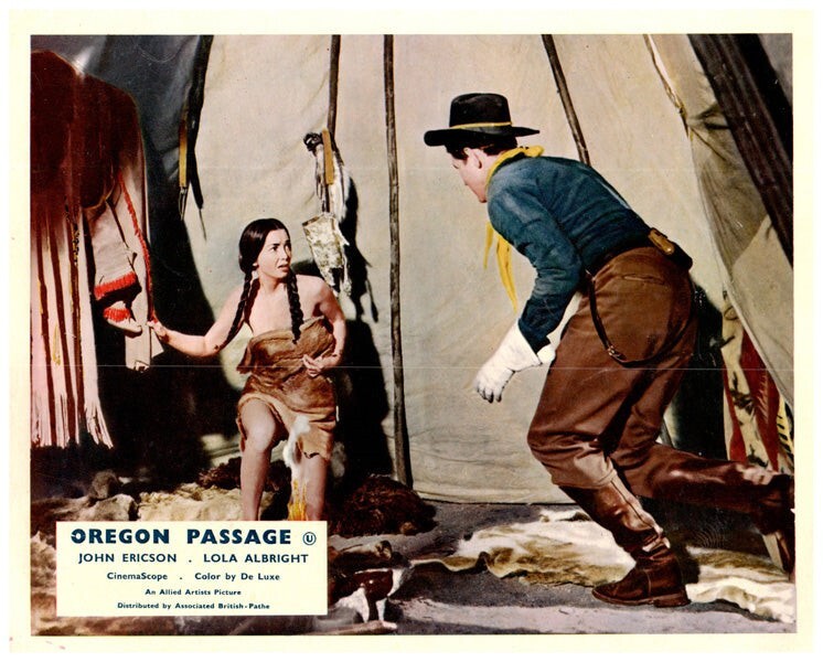 Oregon Passage Original Lobby Card John Ericson Toni Gerry undressing in teepee