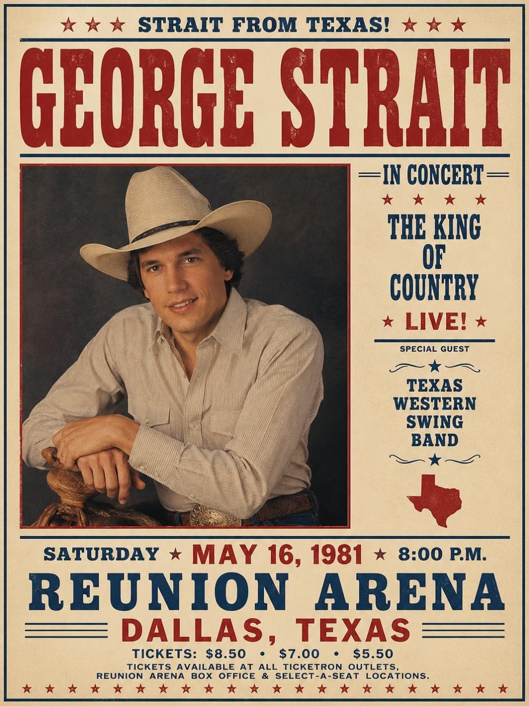 1981 GEORGE STRAIT CONCERT POSTER WALL ART PRINT DALLAS TEXAS SIZE 11X17inches