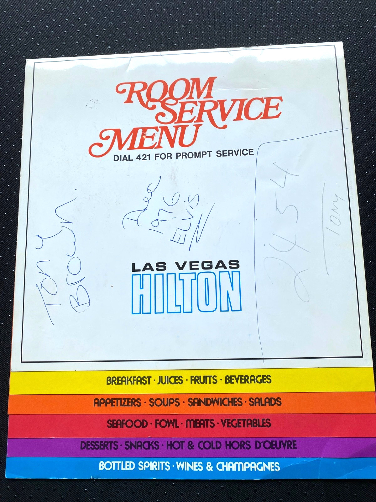 Elvis – Las Vegas Hilton Room Service Menu, 1976