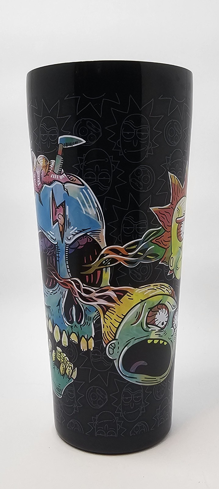 Rick and Morty Skull Pint Glass 16oz Black Tumbler Cup Adult Swim Silver Buffalo