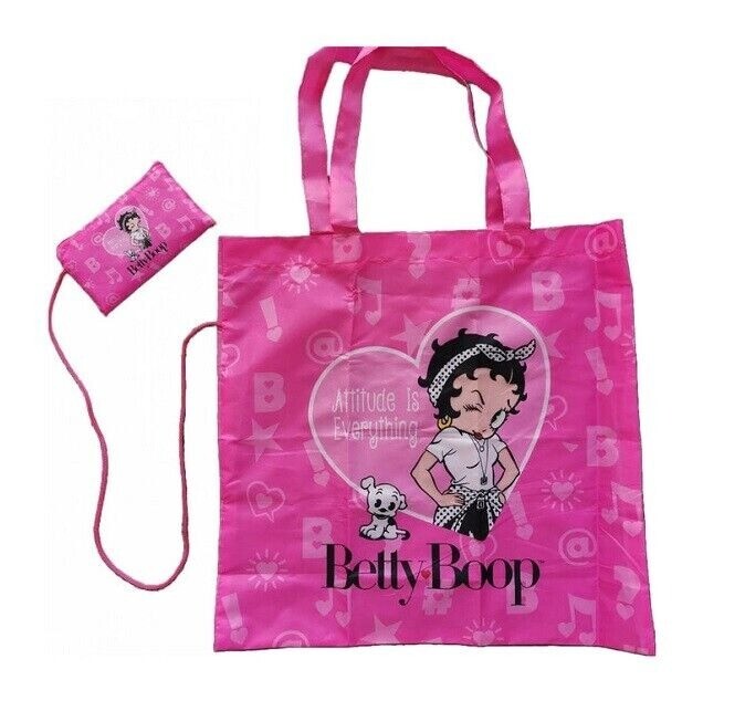 New Pink Attitude Betty Boop Reusable Shopping Bag Shoulder Tote 15×15 Pudgy NIP