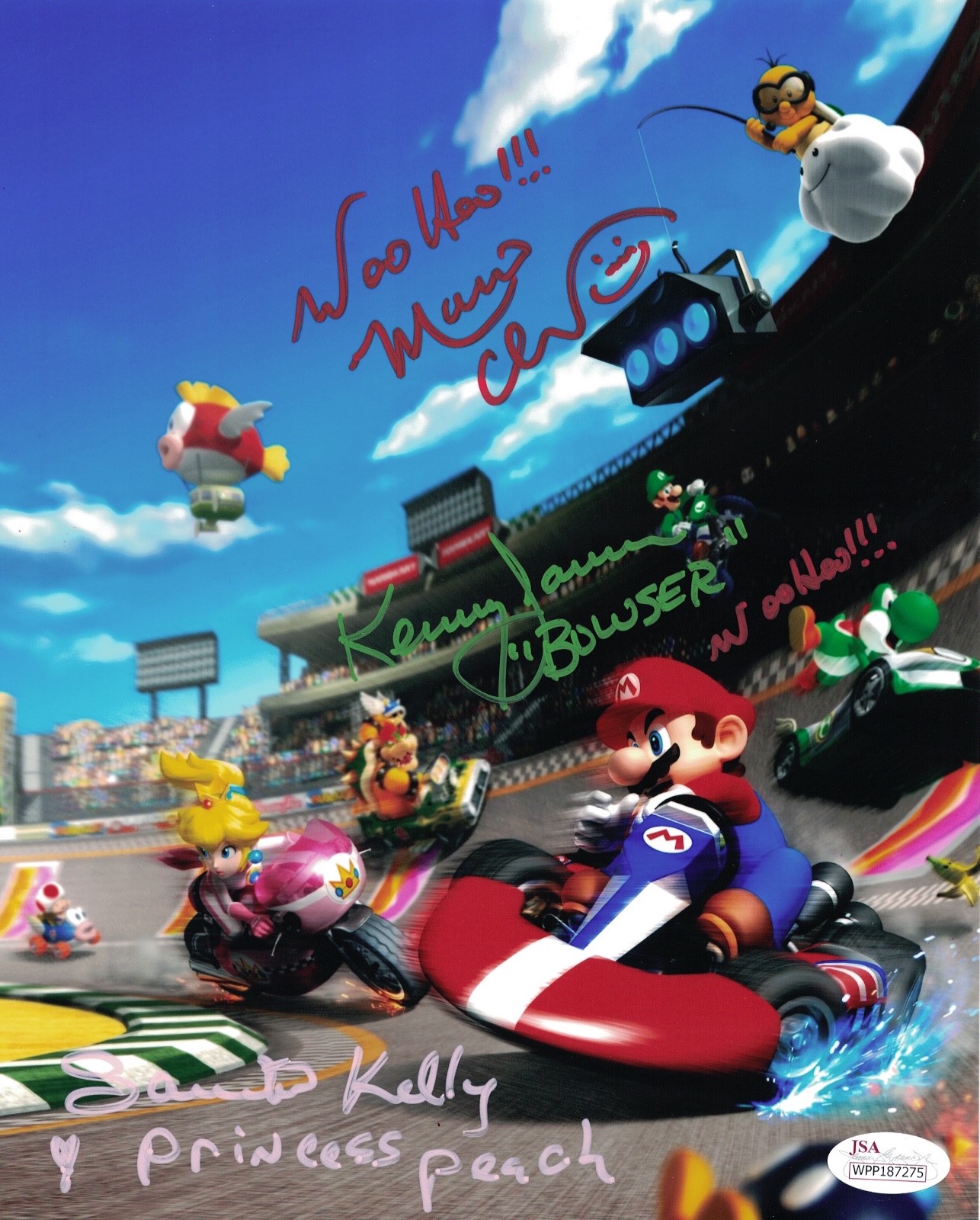 Super Mario Cast x3 Signed Charles Martinet & Samantha Kelly 8×10 Photo JSA COA