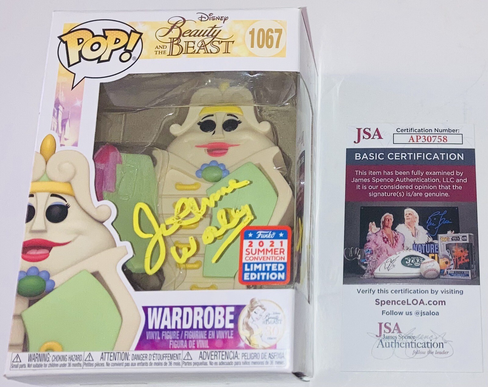 JO ANNE WORLEY SIGNED AUTOGRAPHED BEAUTY BEAST WARDROBE FUNKO POP +INSC JSA COA!